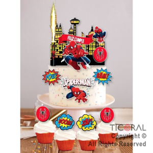 ESCENOGRAFIA PARA DECORAR TORTAS Y CUPCAKES SPIDERMAN (15 UNIDADES + 1 BENGALA)